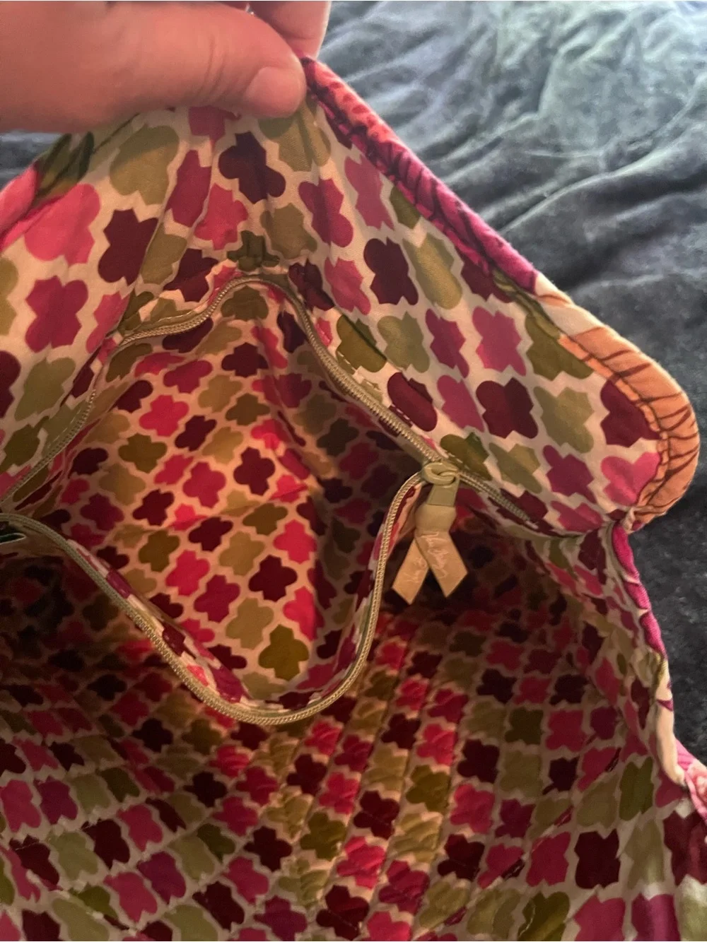 Vera Bradley Hello Dahlia Quilted Tote Shoulder Bag Pink Green Floral Retired